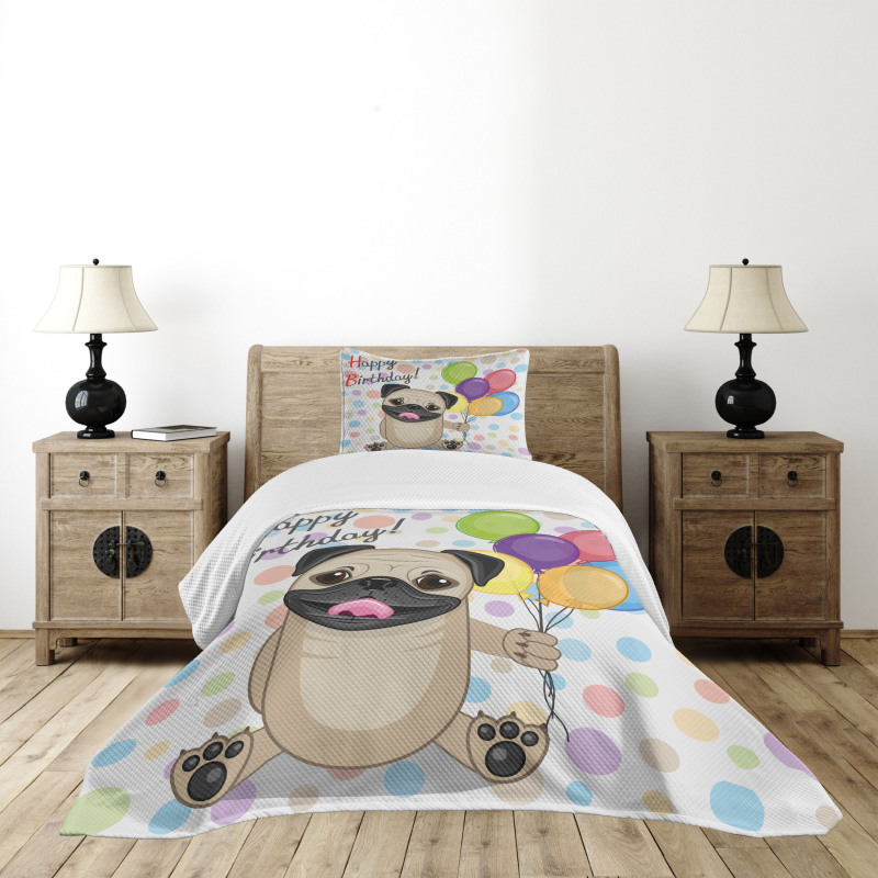 Birthday Pug Dog Bedspread Set