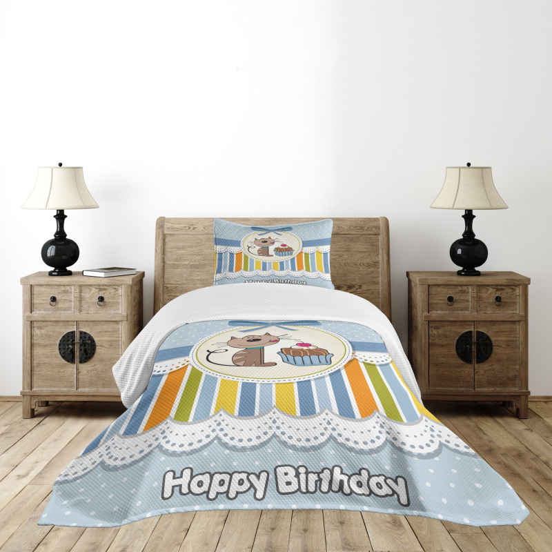 Baby Cat with Cake Bedspread Set
