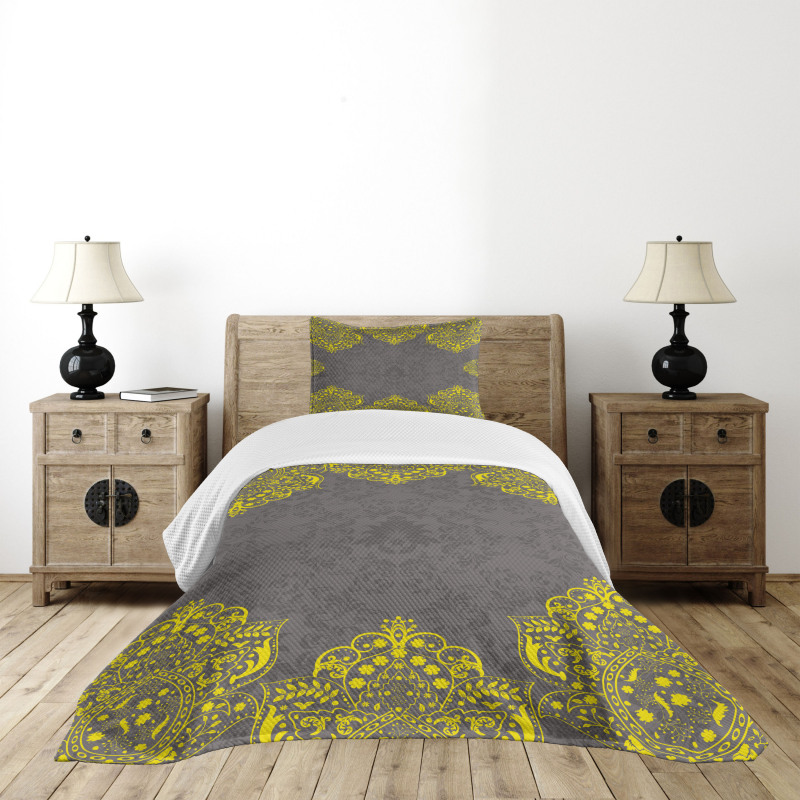 Yellow Grey Florals Bedspread Set