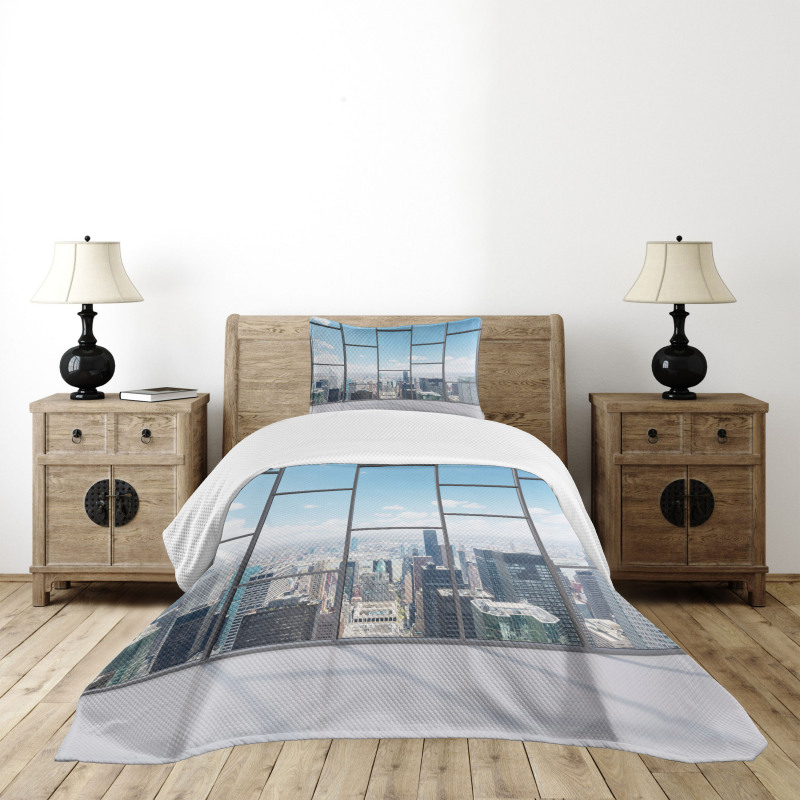 Office in Skyscrapers Bedspread Set