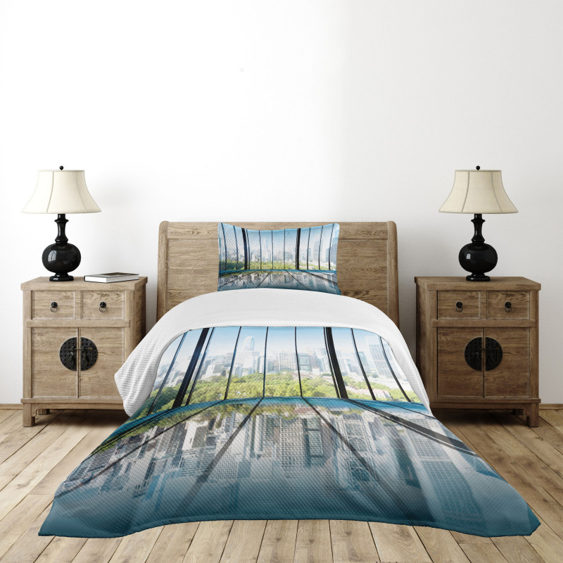 Skyscrapers City Scenery Bedspread Set