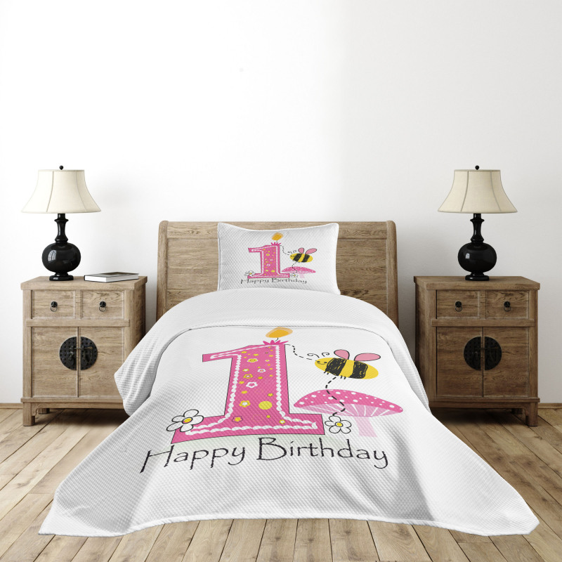 Bees Party Cake Candle Bedspread Set