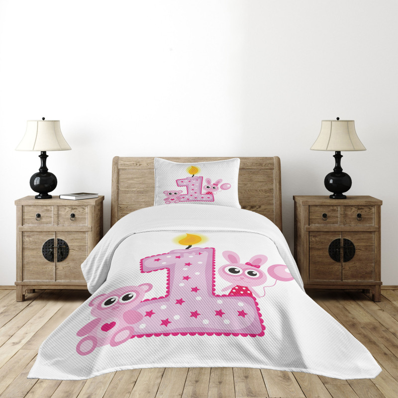 Girls Birthday Bunnies Bedspread Set