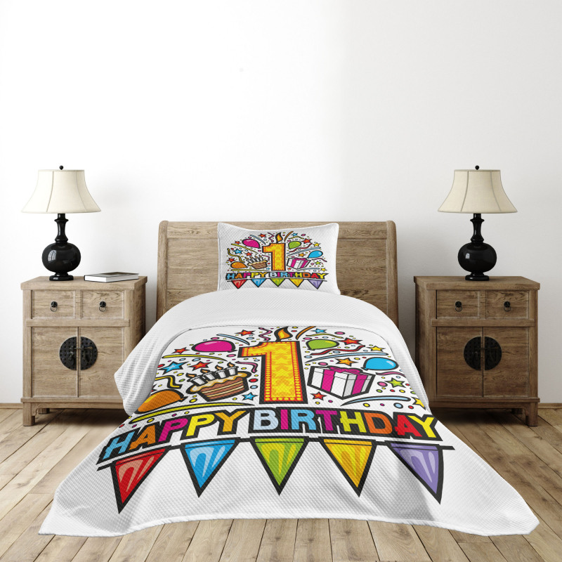 Pop Art Style Party Bedspread Set