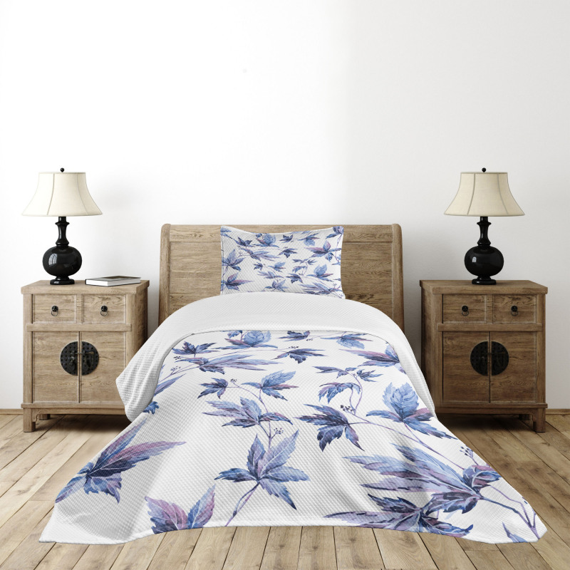 Watercolored Tree Leaves Bedspread Set