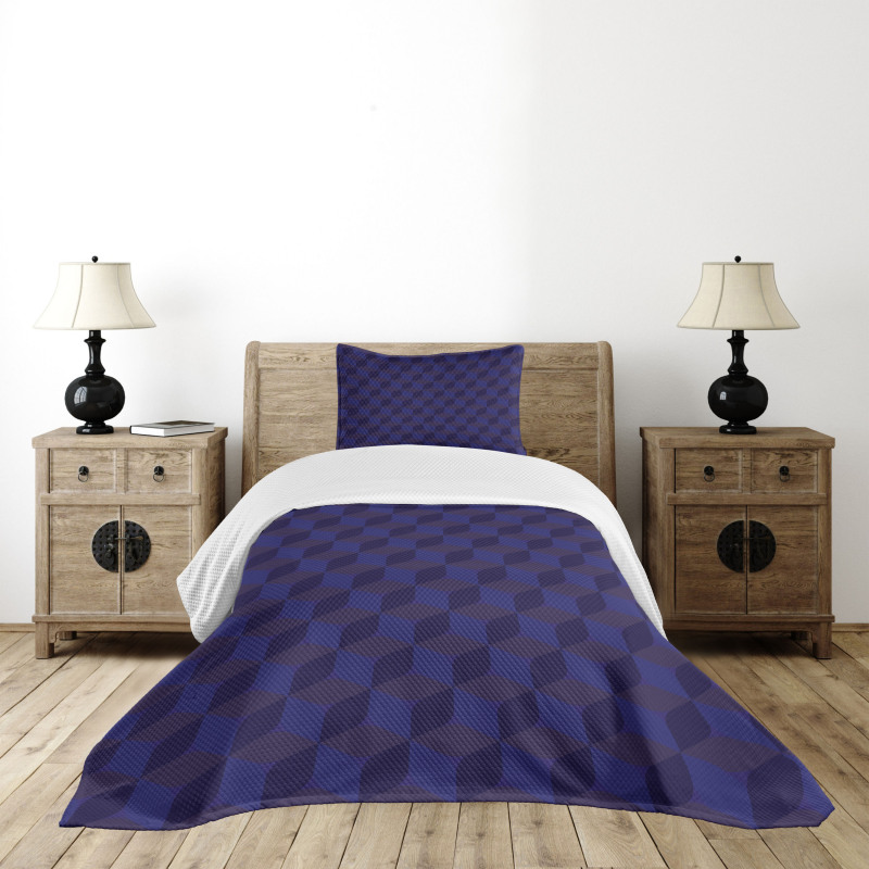 Indigo 3D Paint Cubes Bedspread Set