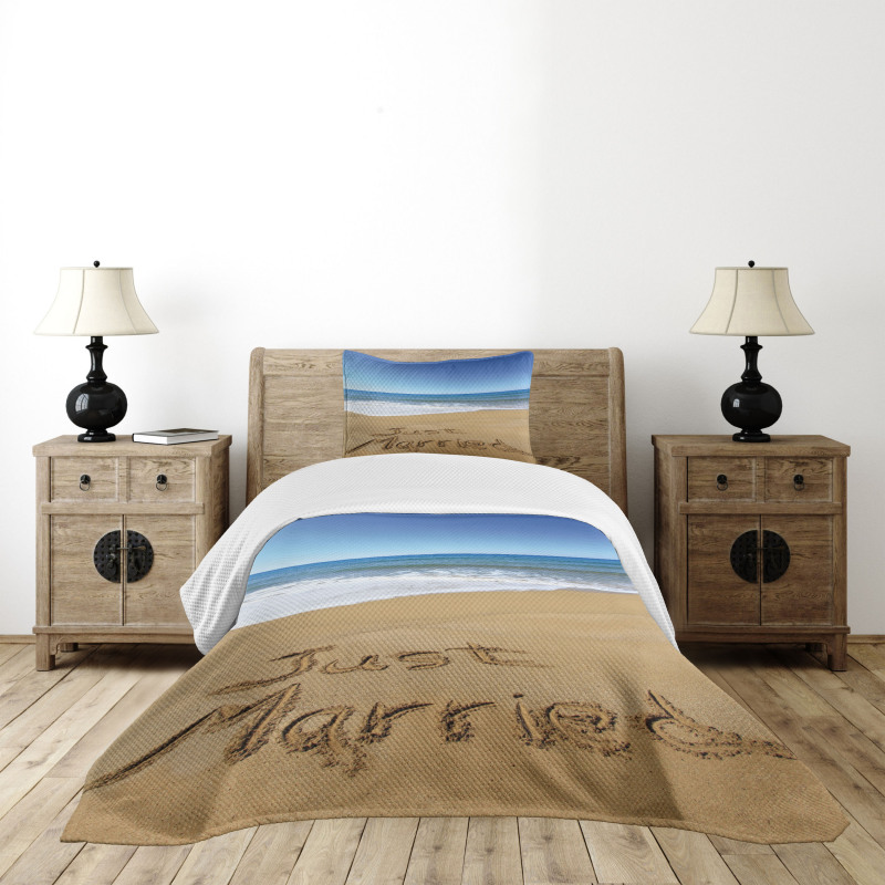 Just Married on Sand Bedspread Set