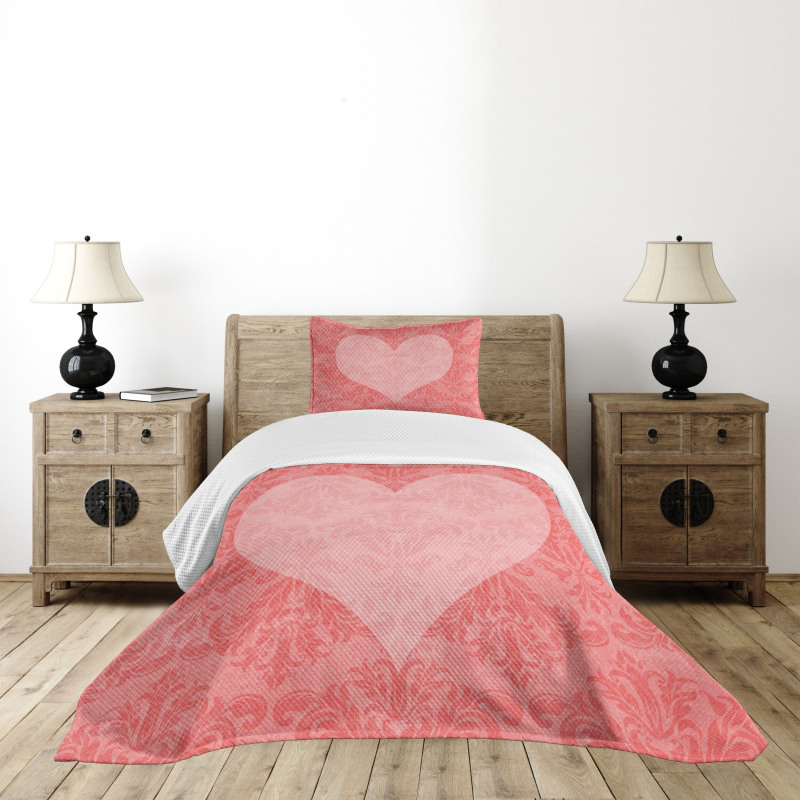 Pink Heart Damask Bedspread Set