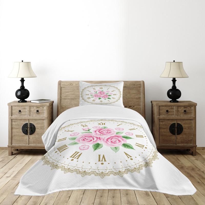 Vintage Clock Roses Bedspread Set