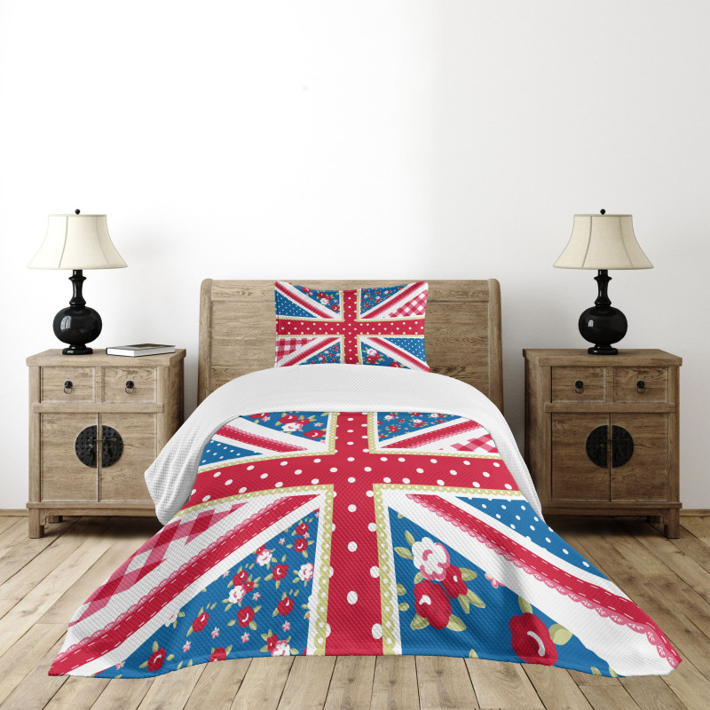 British Flag Floral Bedspread Set