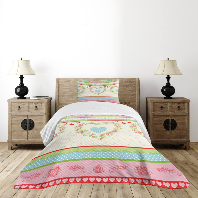 Country Rose Hearts Bedspread Set