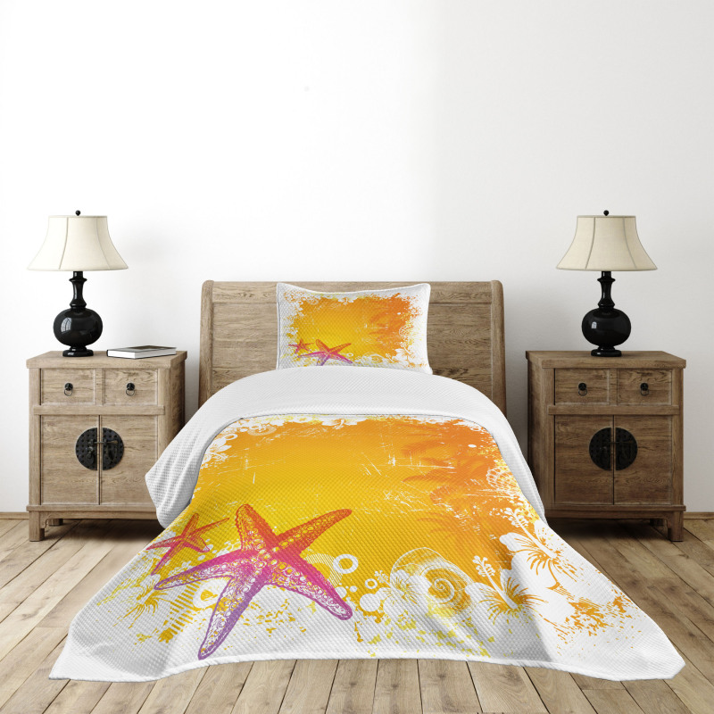 Exotic Flowers Seastars Bedspread Set