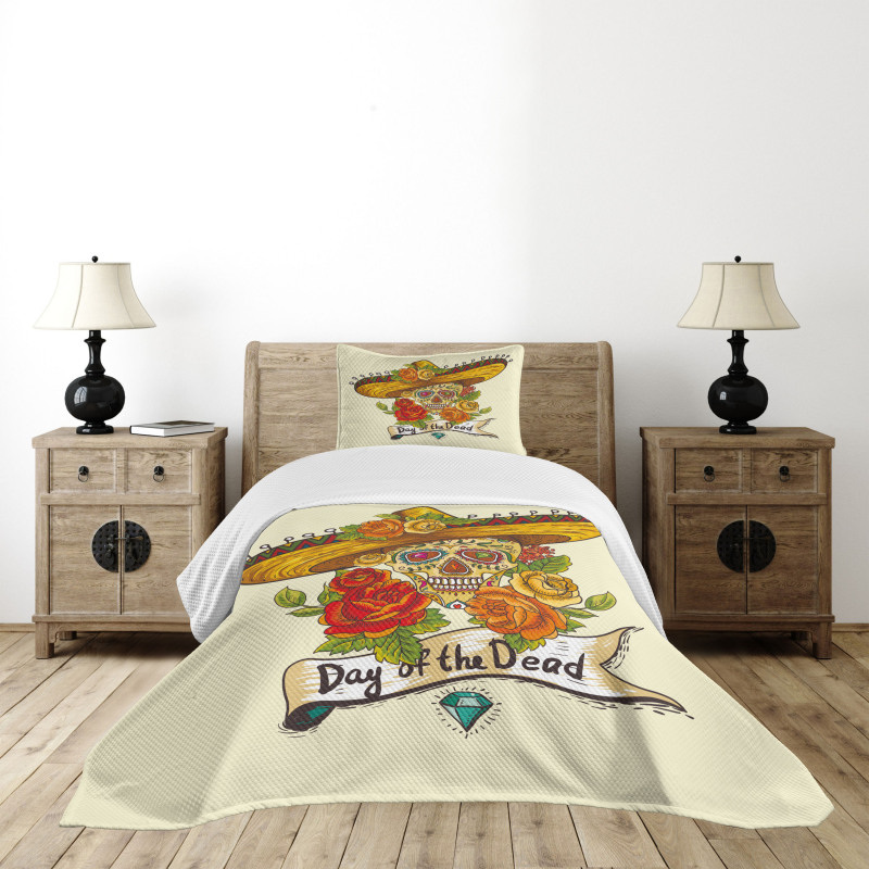 Skull in Sombrero Bedspread Set