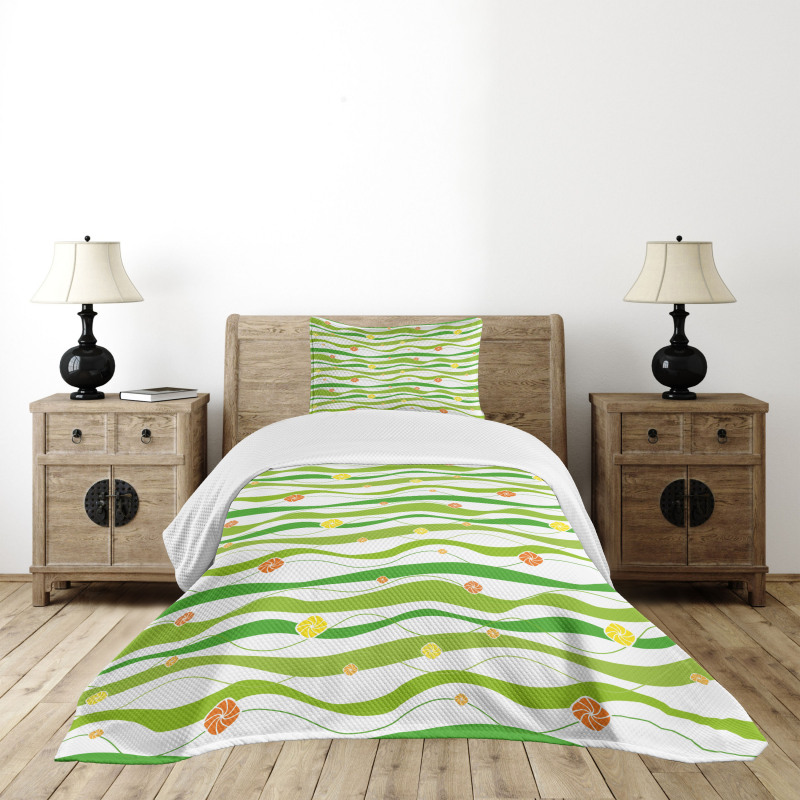 Colorful Wavy Bands Bedspread Set