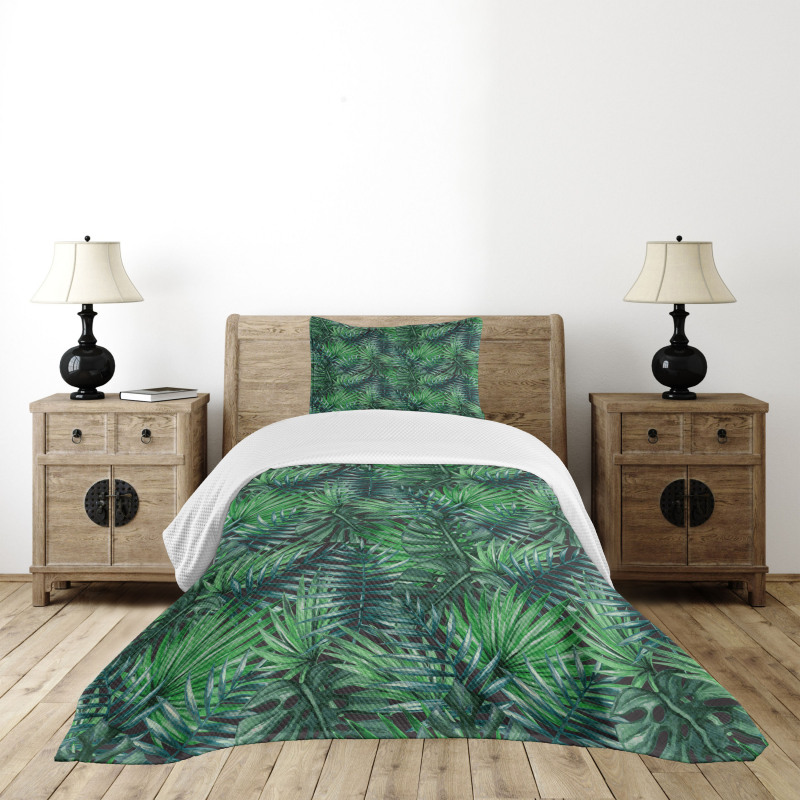 Watercolored Forest Leaves Bedspread Set