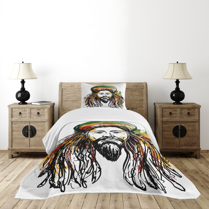 Rasta Man Sketch Portrait Bedspread Set