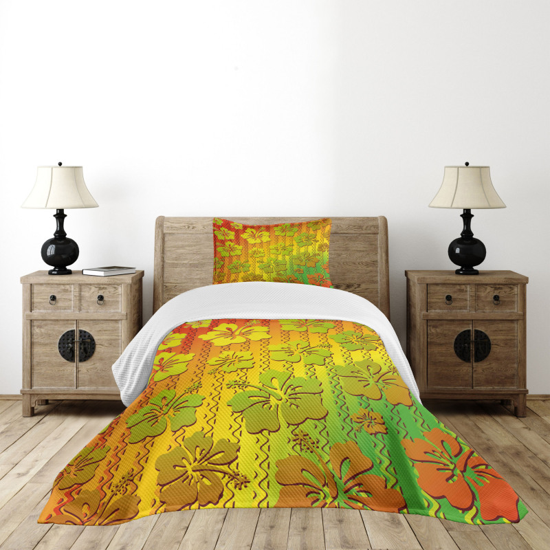 Jamaican Island Flower Bedspread Set