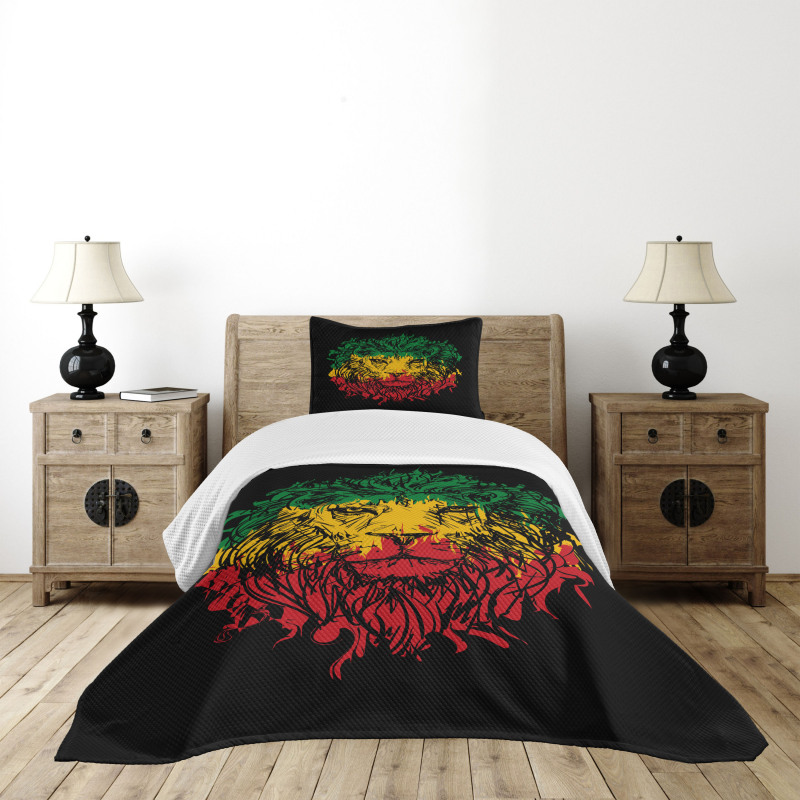 Grunge Lion Head Portrait Bedspread Set