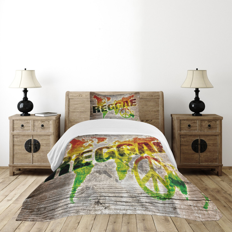 World Map Reggae Words Bedspread Set