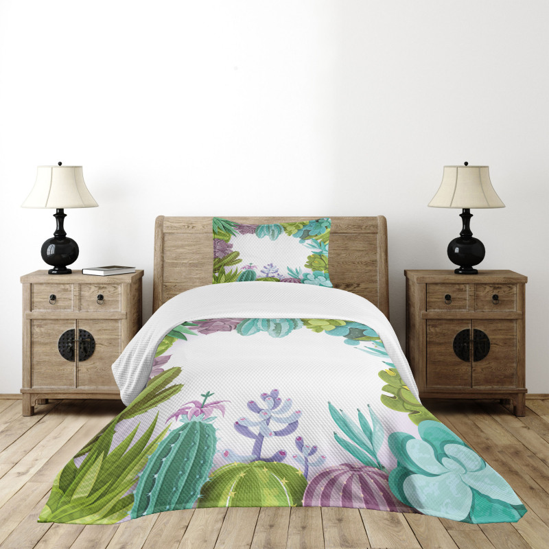 Succulents Plants Frame Bedspread Set