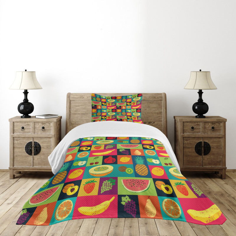 Pop Art Grunge Fruits Bedspread Set