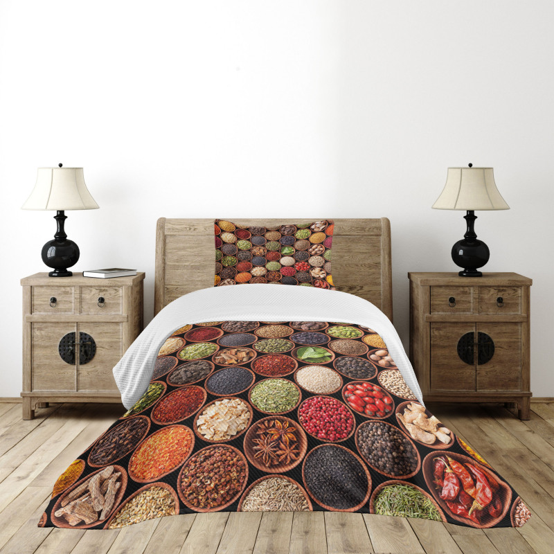 Colorful Herbs Spices Bedspread Set