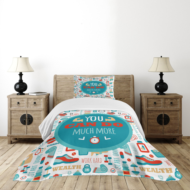 Encouraging Gym Phrase Bedspread Set