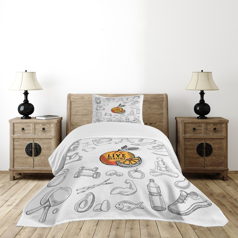 Live Healthy Theme Bedspread Set