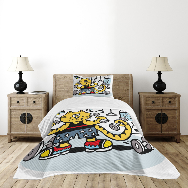 Cartoon Cat Lifting Bedspread Set