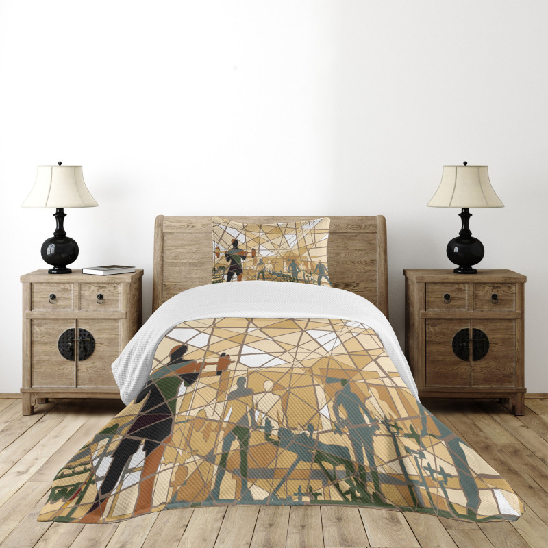 Mosaic People in Gym Bedspread Set