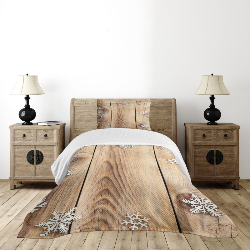Wood Plank Snowflakes Bedspread Set