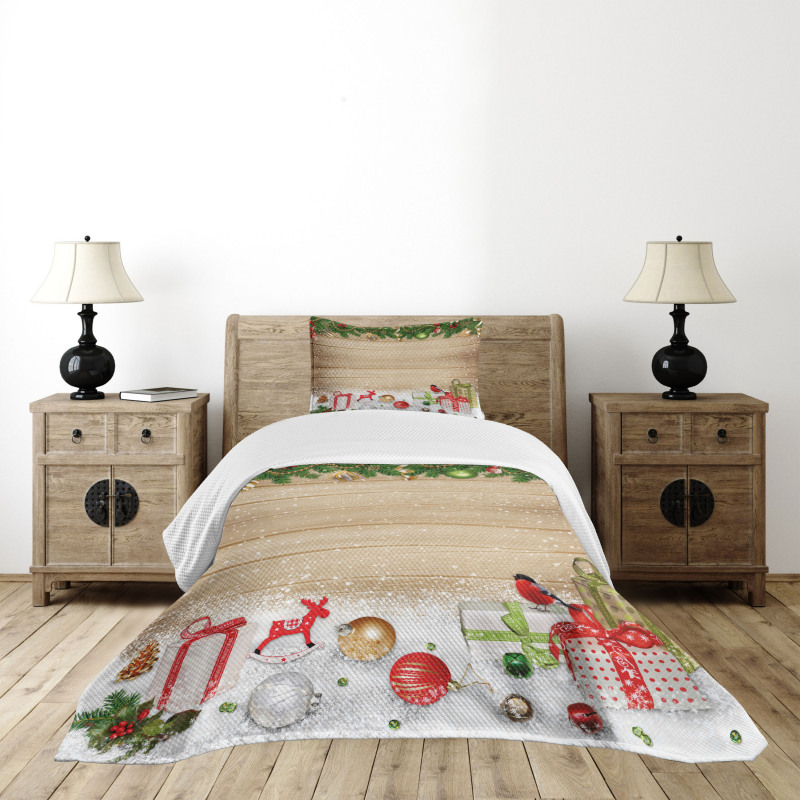 Pine Wood Planks Snow Bedspread Set