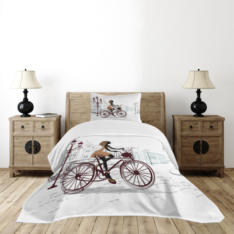 Young Girl in Paris Bedspread Set