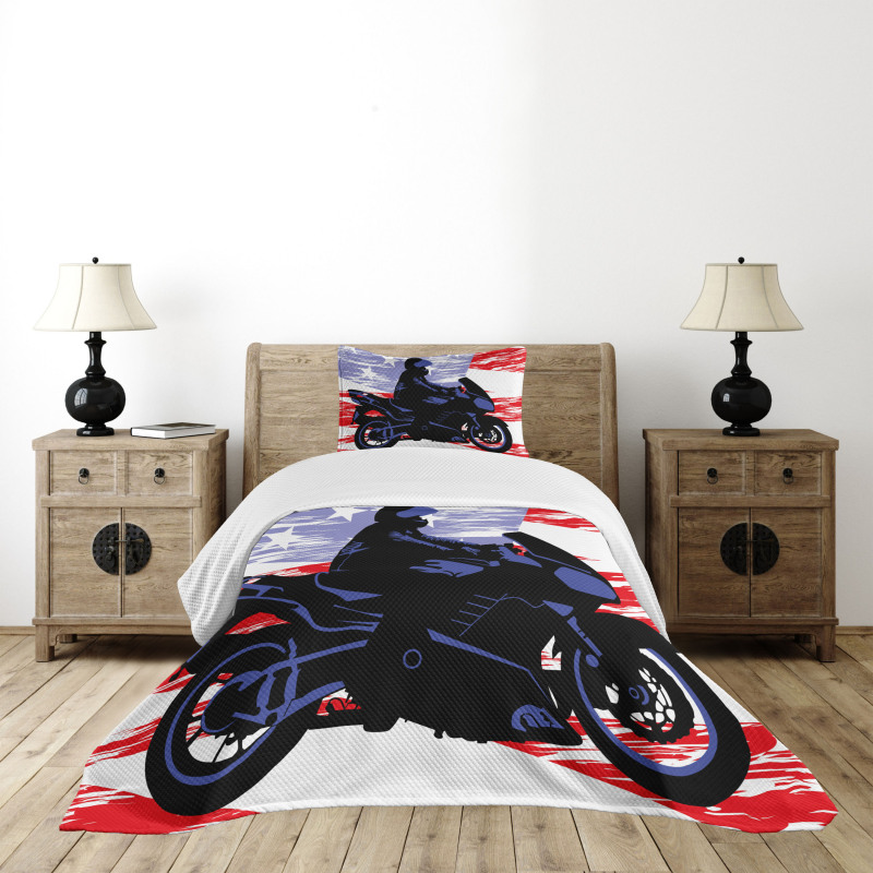 Man on Motorcycle Bedspread Set