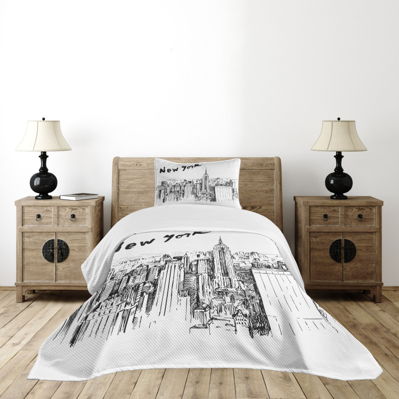 Vintage Hand Drawn City Bedspread Set