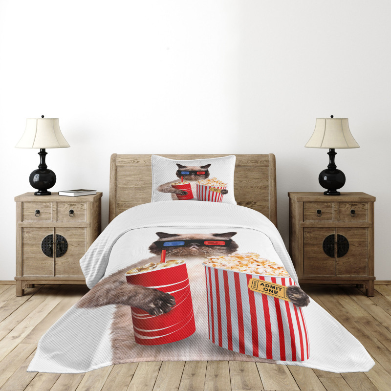 Cat Popcorn Bedspread Set