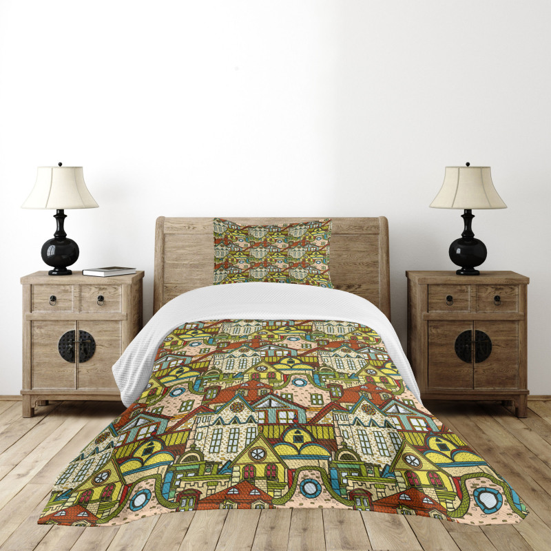 Old City Colorful Town Bedspread Set
