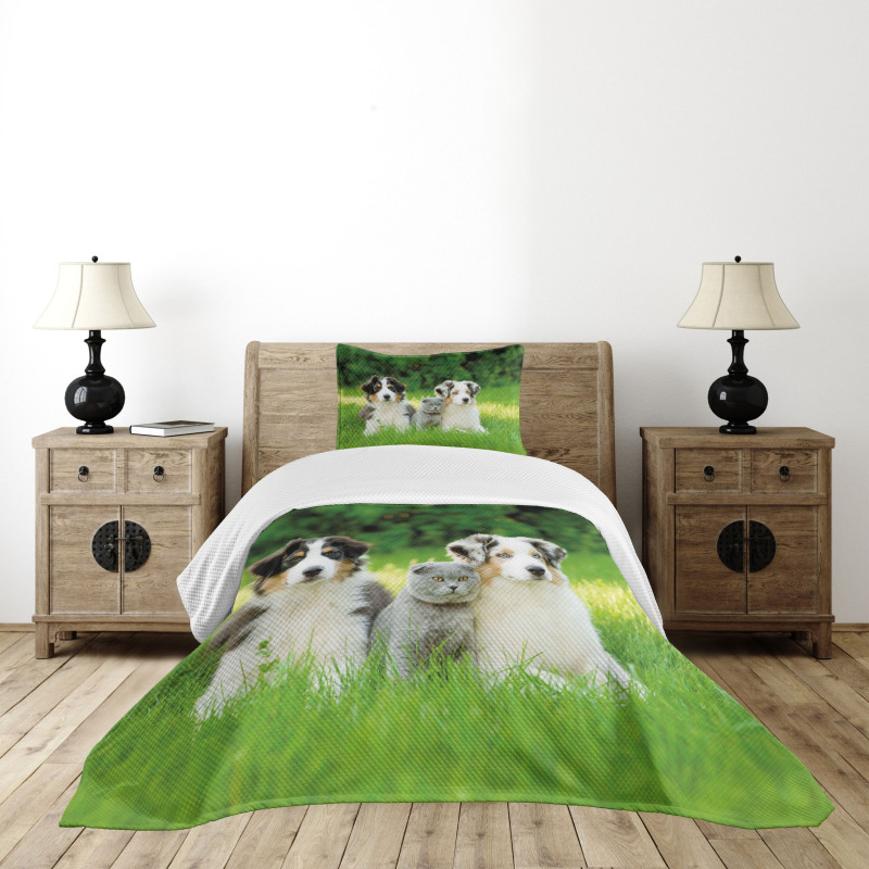 Puppy Family in Garden Bedspread Set