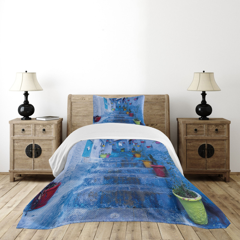 Colorful Flowers on Street Bedspread Set