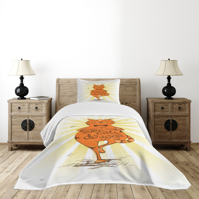 Peaceful Cat with Phrase Bedspread Set