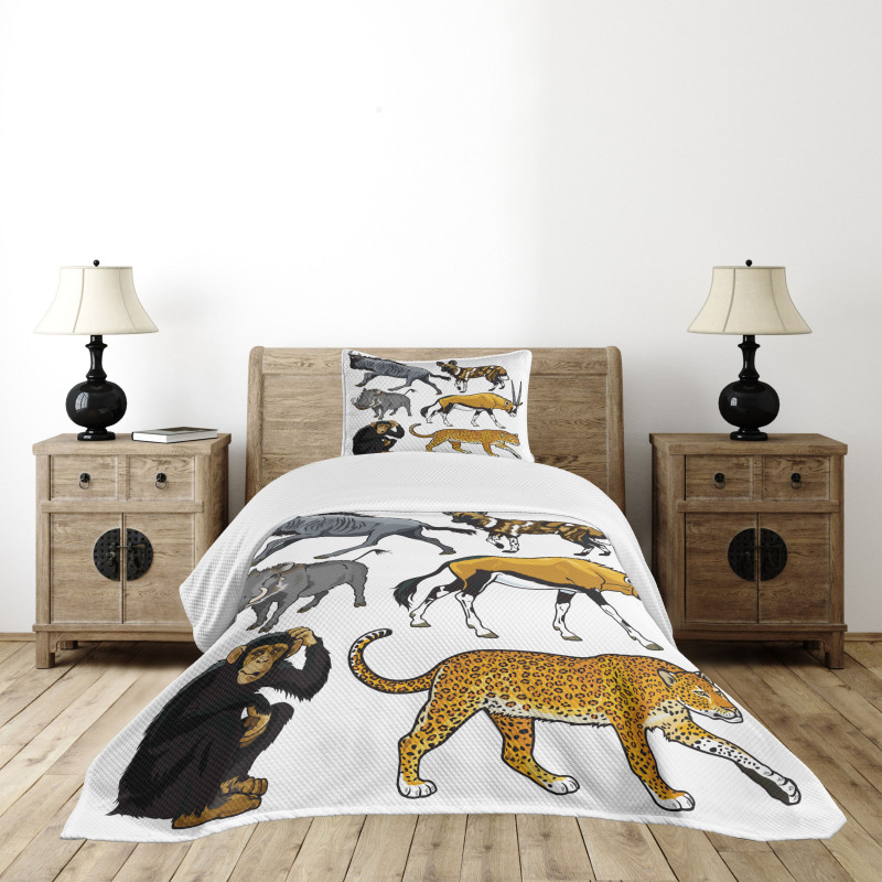 Cartoon Wild Animals Africa Bedspread Set