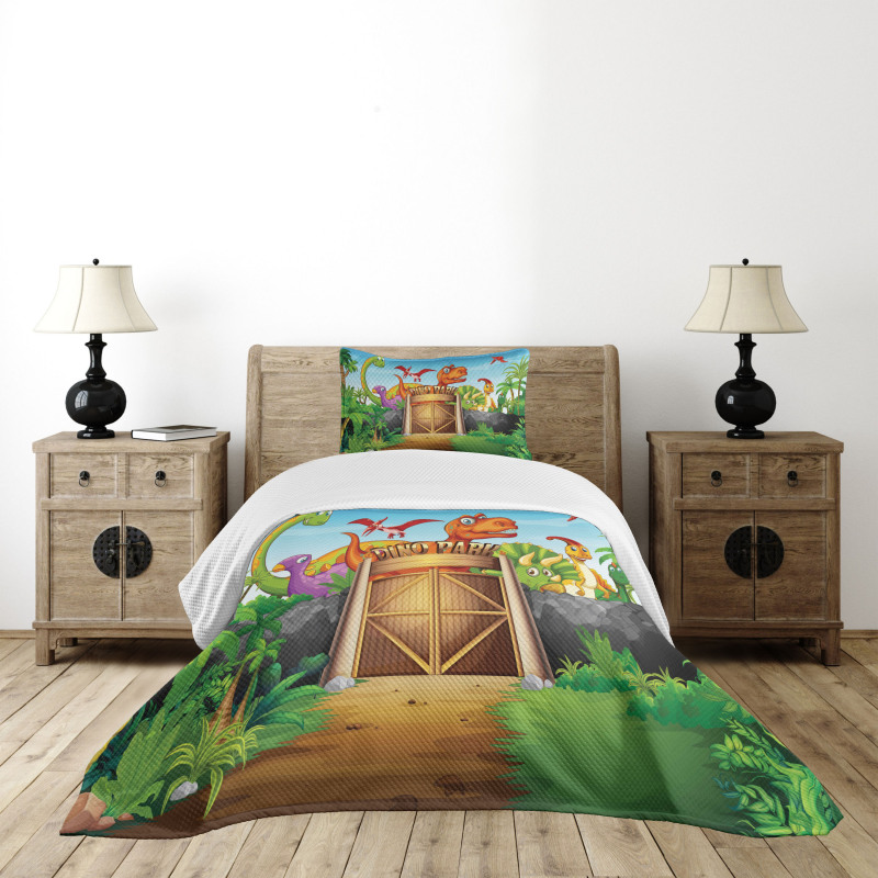 Wild Dinosaurs Park Door Bedspread Set