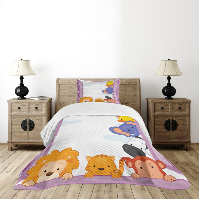 Animals Peeping Window Bedspread Set