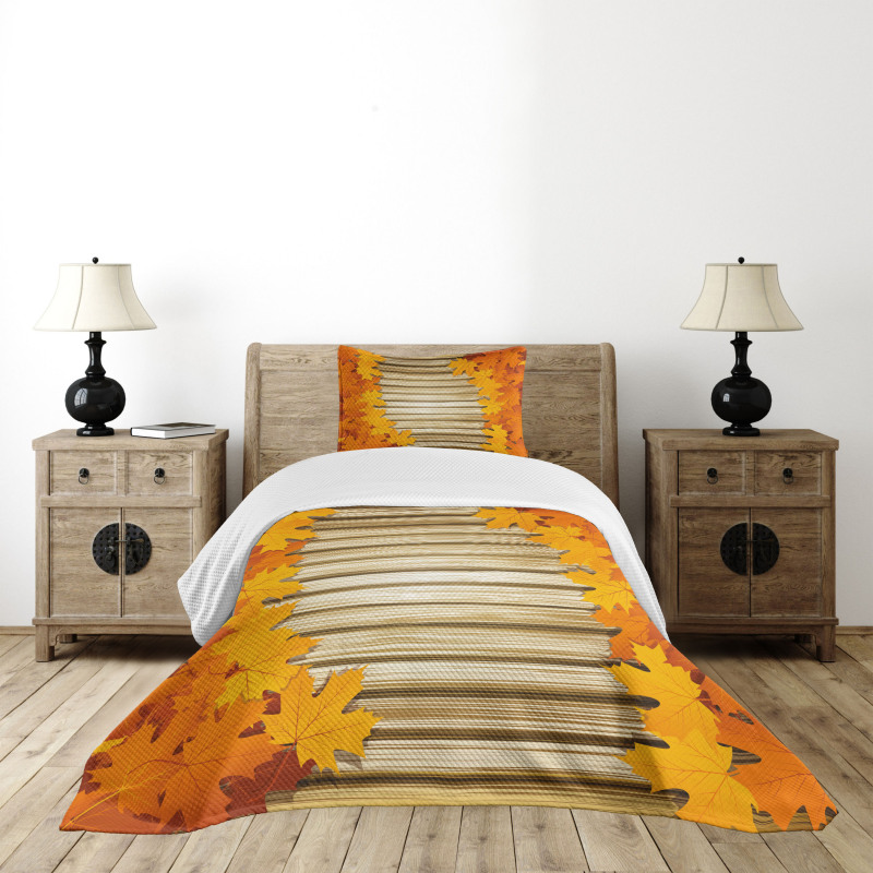 Fallen Leaves Rustic Style Bedspread Set
