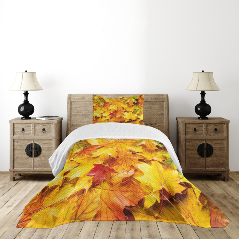Wet Maple Leaves Nature Bedspread Set