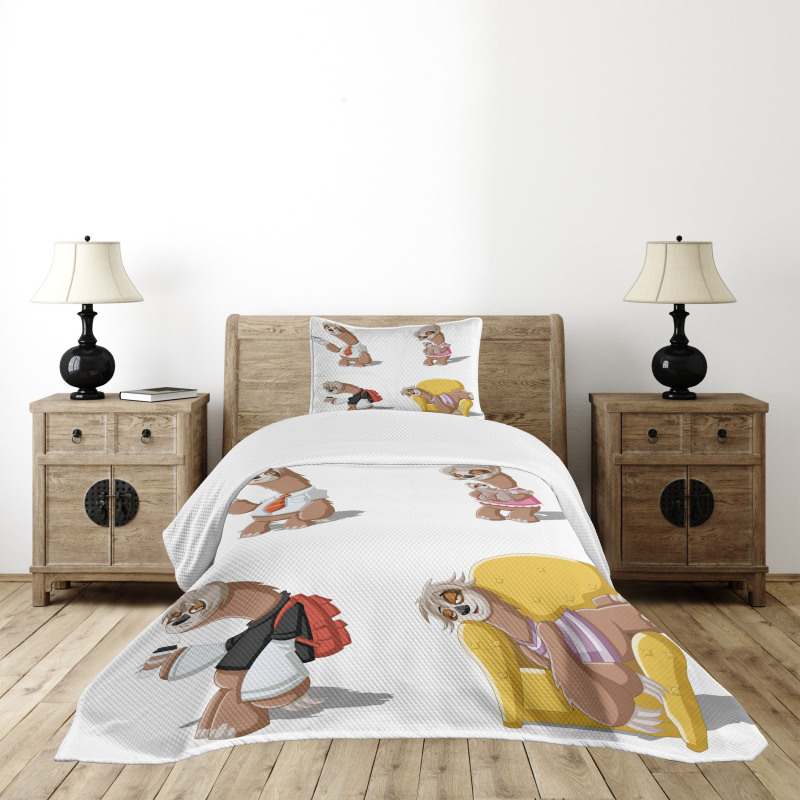 Lazy Sloth Family Cartoon Bedspread Set