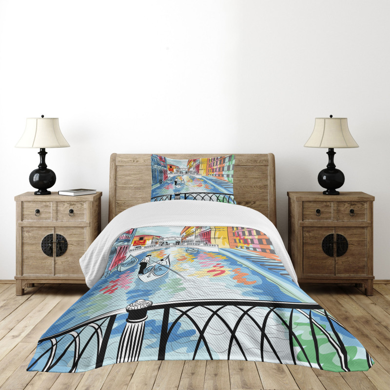 Colorful Sketch Bridge Bedspread Set
