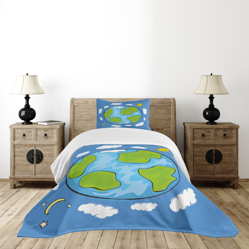 Kids Drawing of Planet Bedspread Set