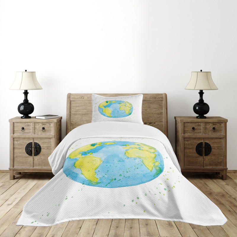 Watercolor Style Planet Bedspread Set