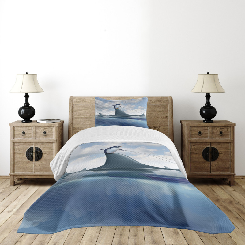 Penguin Holding Wild Fish Bedspread Set